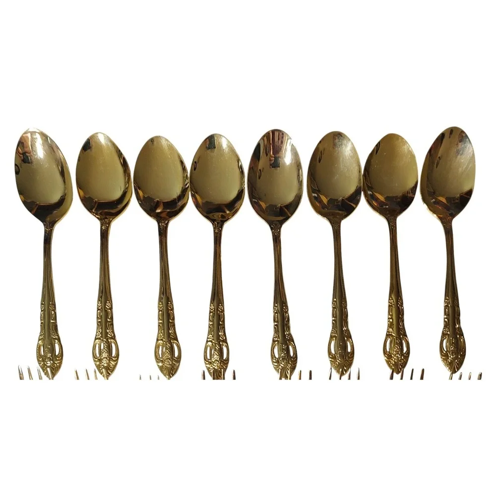 Hanford Forge HF Ltd Gold Pierced Rose Versaolles‎ Stainless Flatware 40 pcs SEE